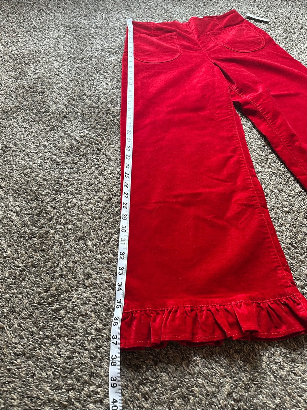 Maeve Red Ruffle Hem Velvet Pants - Picture 2 of 8